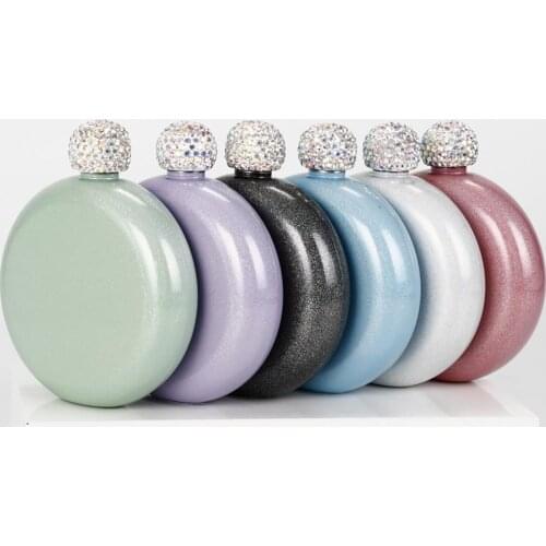 140ml 304 Stainless Steel Hip Flask Portable Leak-proof Faux Crystal Lid Alcohol Flask 304 stainless steel hip flask