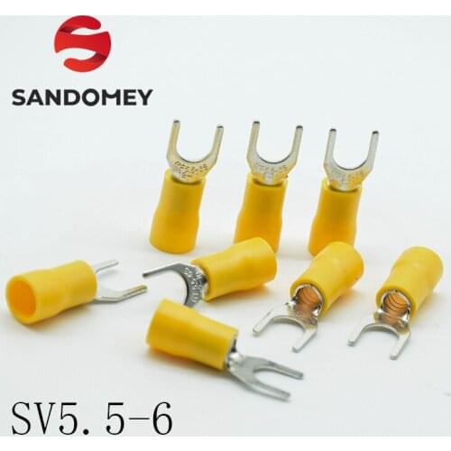 SV5.5-6 Yellow Furcate terminals Cable Wire Connector 100PCS 16~14AWG Yellow Furcate Fork Spade Crimp Terminals SV5-6 SV