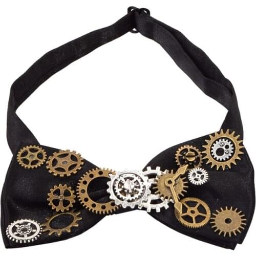 Unisex Steampunk Bow Tie Gear Necktie Gothic Punk Vintage Cravate Black Neckwear Accessory