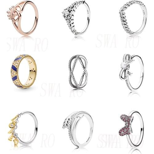 CHAMSS New Classic S925 Favorite Script, Blue Stripes And Stones, Crown Intertwined Heart, Cross Straps Exquisite Emotional Ring