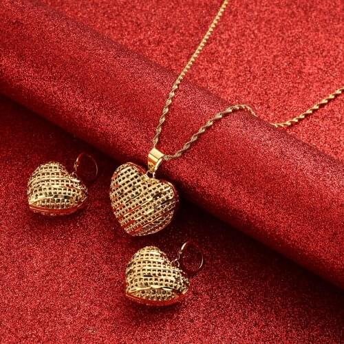 Heart Pendant and Necklaces Set Romantic Jewelry Gold Color for Womens Girls Wedding Gift Girlfriend Wife Gift
