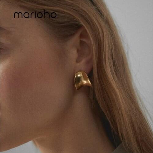 Marioho New Geometric Irregular Abstract Metal Stud Earrings For Women Men Gold Color Plated Earrings Jewelry Gift