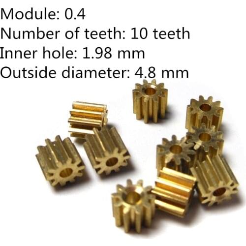 102A 0.4M Copper Pinion Gears 10 Teeth 0.4M 1.98mm Shaft Hole Gear (10pcs/lot)