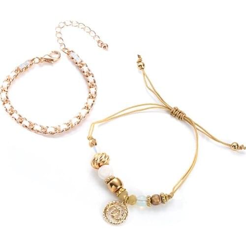 2PCS 2021 Fashion Creativity Simple Dainty Bracelet Set Fashion Drawstring Beaded Bracelet Link Chain Charm Bracelet For Women
