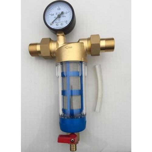 3/4" Municipal water filter device Household Brass pre water filtration with gauge and flush nozzle with power-phos