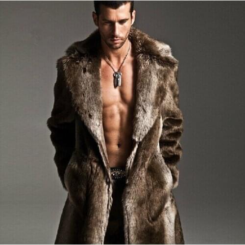 2018 Men Fashion Vintage Style Luxury Fur Collar Leather Faux Mink Oversized Coat jacket Parkas Overcoat Warm Winter Outerwear