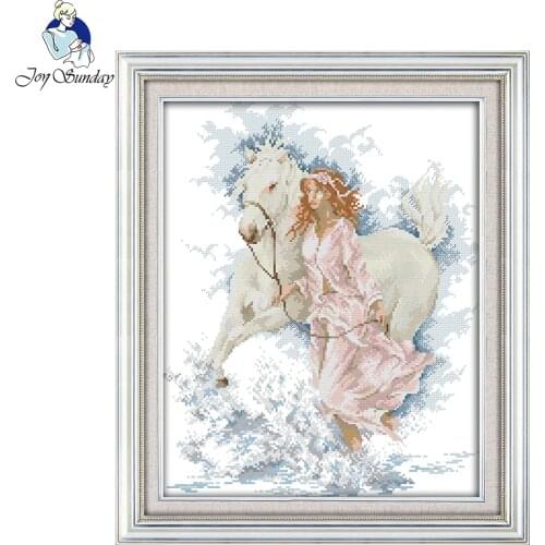 Joy Sunday Cross Stitch Set for Embroidery Kits The Girl Walk with Her Horse Pattern Home Decor Print or Counted Cross-Stitching