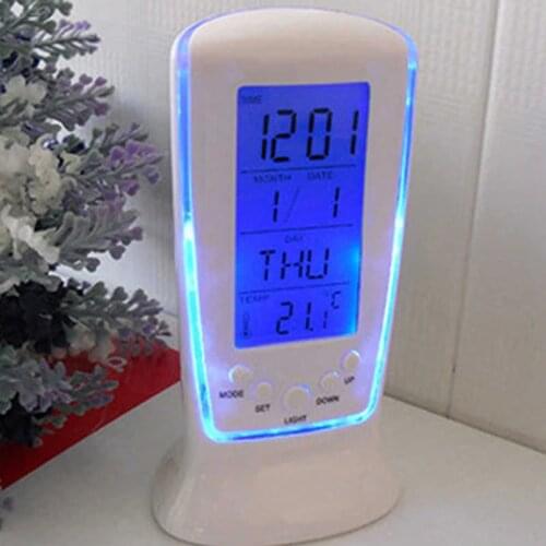 LED Blue Luminous Digital Mini Desk Clock With Electronic Calendar Thermometer Led Table Clock 7 Sounds Alarm Clock 13*6*5.5cm