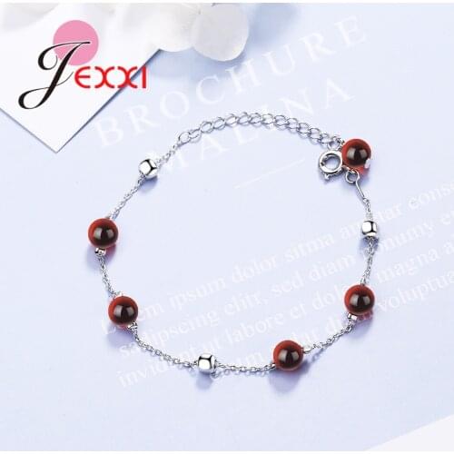 Latest Korea Design Women Girls Bracelets Real 925 Sterling Silver High Quality Red Cubic Zircon Stones Charms Fashion Jewelry