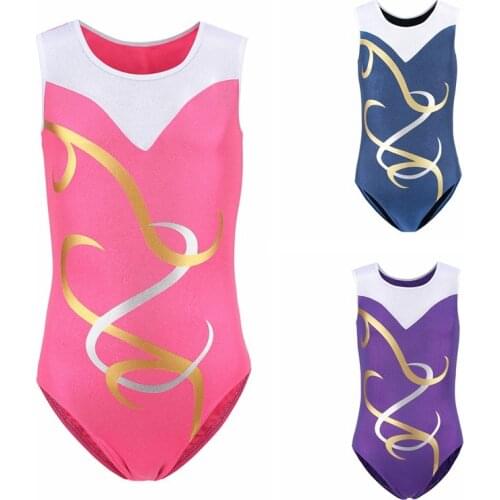 5-14Y Gymnastics Dancesuit Dress for Girls Sleeveless Gradient Color Ballet Dance Leotards Striped Costumes Ballet Suits