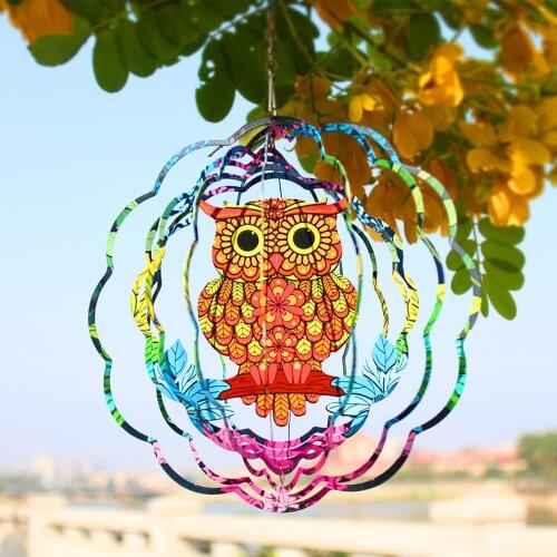 Hanging Wind Chimes Reflective Ornament Nordic Style Color Pendant Forest Owl Windmill Outdoor Garden Bird Repell