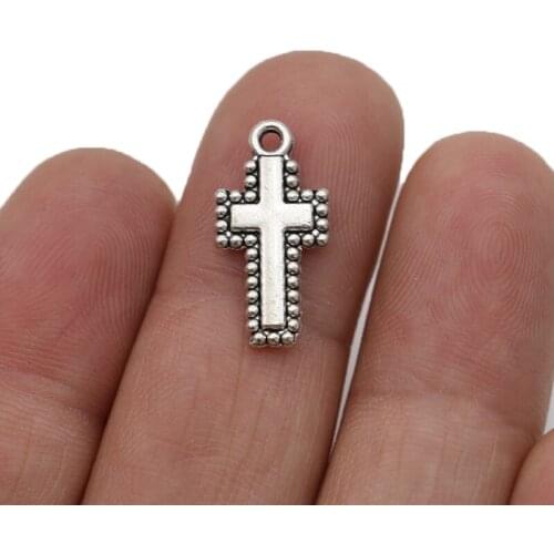 JAKONGO Silver Plated Cross Charms Pendants for Jewelry Making Bracelet DIY Accessories 20x10mm 20pcs