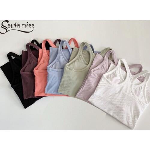 Premium Knitted Seamless Yoga Tops With Bra Women Sleeveless Y Fitness Sports T-shirts Gym Running Workout Vest Camisole