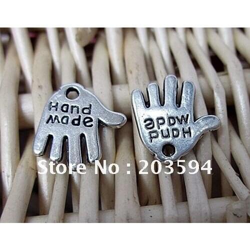 S10646 400pcs Tibet Silver Hand Charms with "Hand Made" charms
