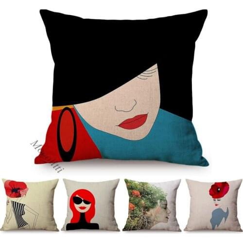 Surreal Abstract Woman Vintage Poster Throw Pillow Case Lady Portrait Decoration Square Cushion Cover Sofa Chair Cushions Cover
