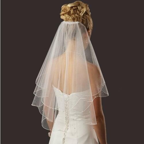 Bridal Wedding Simple Veil White Ivory 2 Tier Short Elbow Length Pencil Edge Bridal Headwear