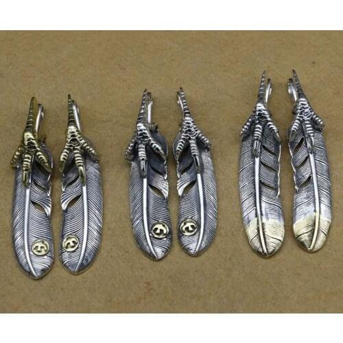 Takahashi Kagura Goros Hand Made 925 Sterling Silver Thai Silver mens Gold Eagle Claw Feather Personality Pendant Female