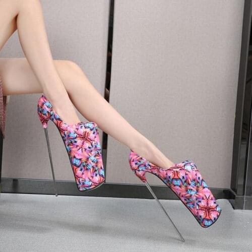 30cm Super High Heels Pumps Thick Bottom Platform Shoes Sexy Thin Heels Pole Dance Shoes Novelty Floral Nightclub Party Pumps