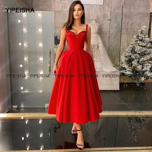 Yipeisha Vintage Tea-length Party Dresses Sweetheart Midi Prom Gowns A-Line Red Formal Cocktail Dresses