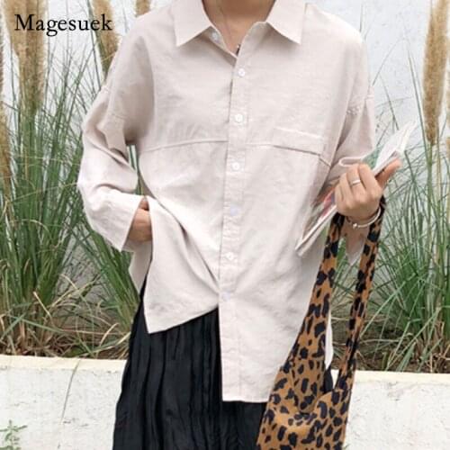 2021 Loose White Shirts Tops Women Cardigan Blouses Spring Splicing Turn-down Collar Solid Minimalist Female Shirt Blusas 11890