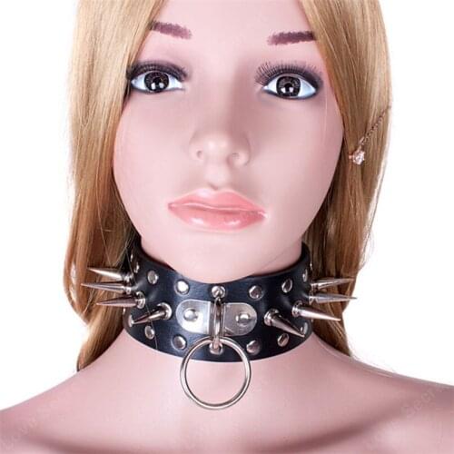 PU Leather Rivet Needle Thorns Collar Slave Fantasy Fetish Bondage BDSM Gear Bondage Neck Strap Adult Sex Product for Couples