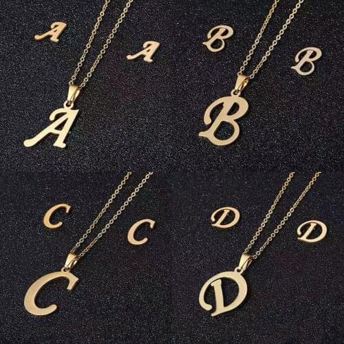 Initial Retro Fashion Stainless Steel Gold Letter Necklace Pendant Exquisite Jewelry New Perforation 2021 Ladies NecklaceThe New
