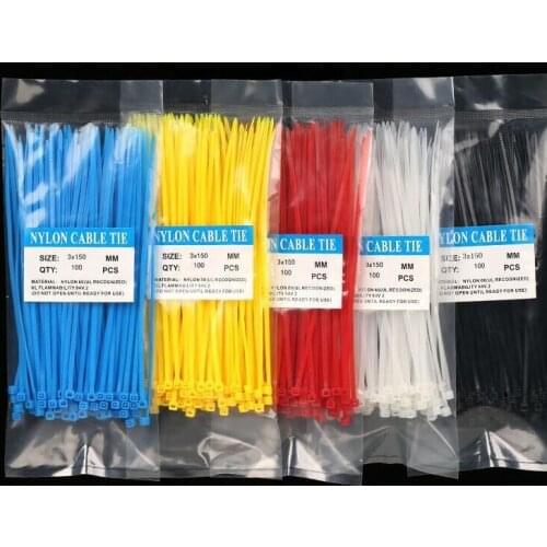 100Pcs/bag 3X150MM Self-Locking White BlACK Red Blue Yellow Nylon Wire Cable Zip Ties.cable ties
