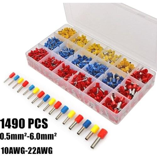 1490PCS Insulated Cord End Terminals with Pearl Cotton Assortment Kit Wire End Ferrules Wire Terminals Connector 0.5mm2-6.0mm2