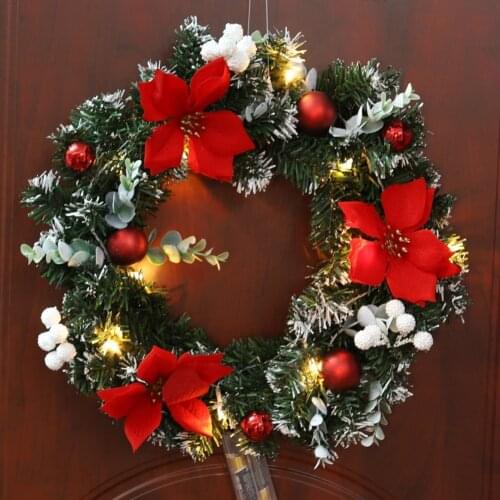 25/30/40cm LED Christmas Wreath Artificial Pine Cones Berries And Flowers For Door Hanging Decoration Ghirlanda Natale