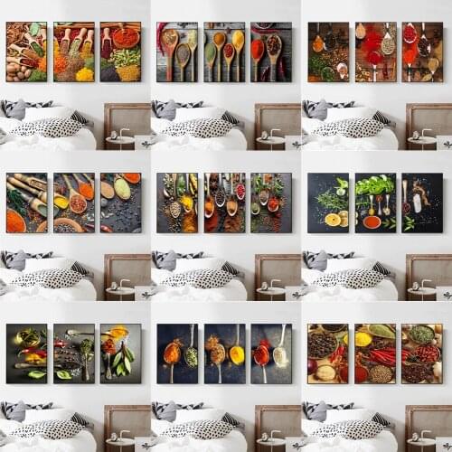 Fresh Spices Chili Pepper Ginger Kitchen 3 Pieces Canvas Wall Art Posters And Prints Home Kitchen Decor Unframed