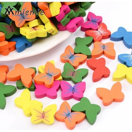 30Pcs/Lot Lovely Butterfly Beads Wooden Cartoon Style Spacer Beads For Jewelry Making DIY Neckalce Baby Toys Accessories