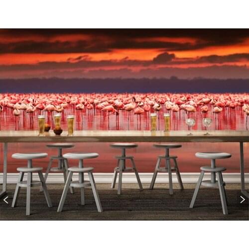 African flamingo in the beautiful sunset of Kenya 3d wallpaper papel de parede,living room tv sofa wall bedroom restaurant mural