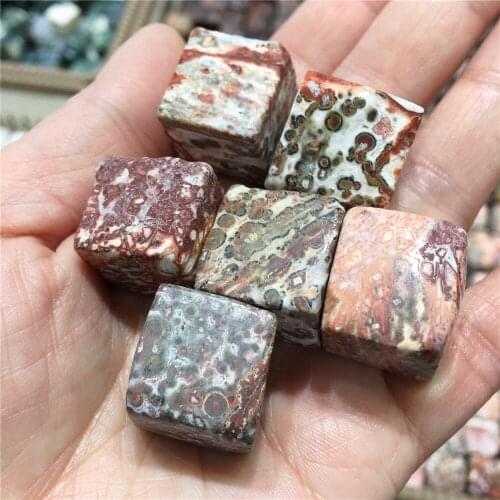 6pcs Natural Leopard Color Stone Crystal Tumble Stones Polished Cube Healing Home Decoration Collection Gift