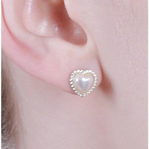925 Sterling Silver Jewelry Heart Freshwater Pearl Post Stud Earrings Wedding Bridal CZ Earrings for Women Girls Birthday Gifts