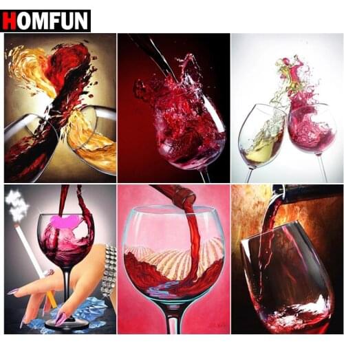 HOMFUN 5d Diamond Painting Full Square/Round ‘’Red wine cup cheers" Picture Of Rhinestone DIY Diamond Embroidery Home Decor