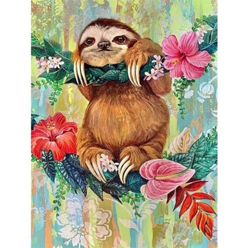 DIY 5D Diamond Painting By Number Full Drill Square Sloth Diamond Embroidery Mosaic Flower Cross Stitch Animal Home Decoration