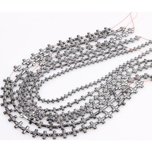 1 strand/pack AAA 6/8/10/12mm Stone Hematite loose Flat Cross spacer beads black For DIY Jewelry Making