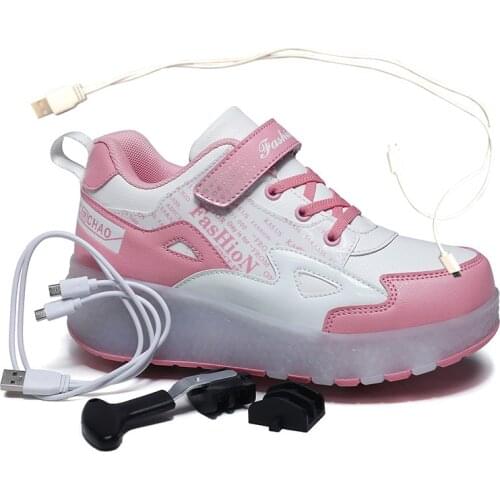 Two Wheels Luminous Sneakers Black Red Led Light Roller Skate Shoes for Children Kids Led Shoes Boys Girls Shoes Light Up 28-43