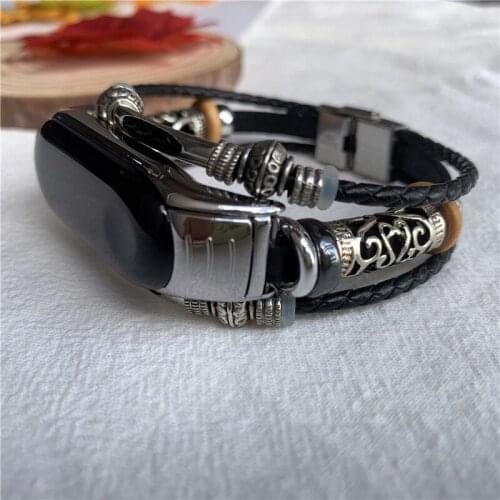 For xiaomi band 4/3 bracelet buckle metal ethnic style beaded retro DIY replacement wrist band,for xiaomi mi band 4 strap