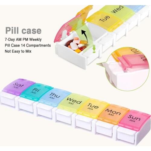 Travel 7 Day Pill Box Case with Unique Spring Assisted Open Design and Large Compartments Weekly Pill Case #EO