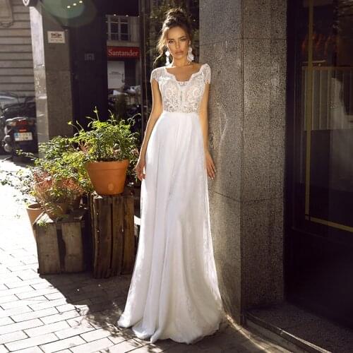 Eightale Bohemian Wedding Dresses Beach Appliques Lace Wedding Gowns Backless Cap Sleeves Bridal Dress Vestidos De Novia 2020