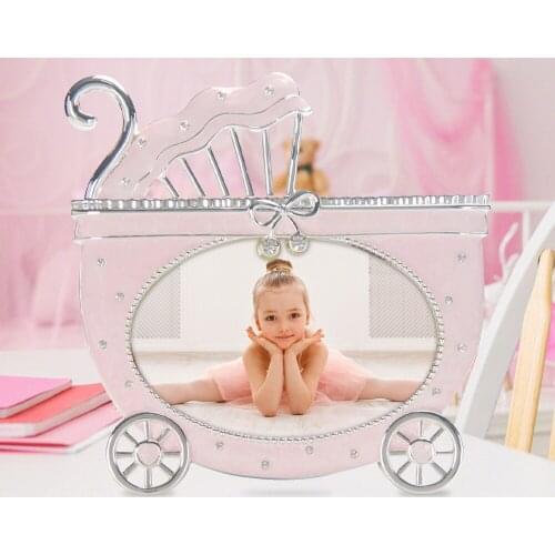 LASODY Enamel Baby Carriage Picture Frame Baby Birthday Gifts New Born Baby Gifts Family photo frame Home decoration ornament