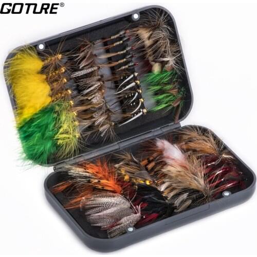 Goture 76pcs/set Fly Fishing Lures for Trout Salmon Dry Wet Nymph Streamer Flies Bait Fly Fishing Tackles Accessories