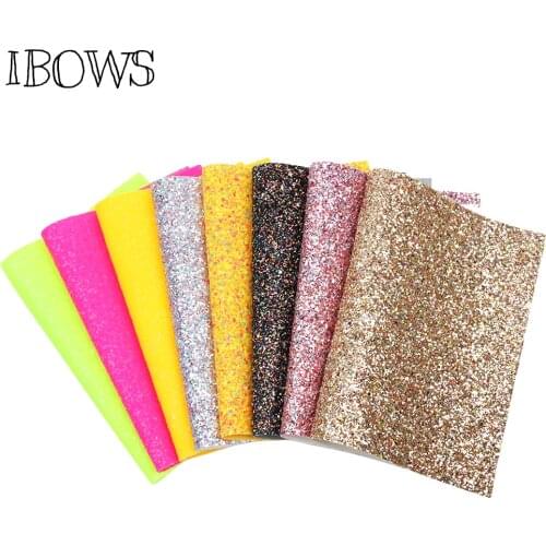IBOWS 22*30cm Faux Synthetic Leather Bow Fabric Neon Colors Chunky Glitter Party Wedding Decoration DIY Hairbows Bags Materials