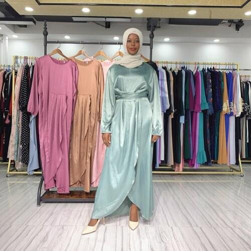 Eid Mubarak Muslim Fashion Derss for Women Satin Elegant Dubai Abaya Turkey Simpal Kaftan Moroccan Long Robes Pakistani Dress