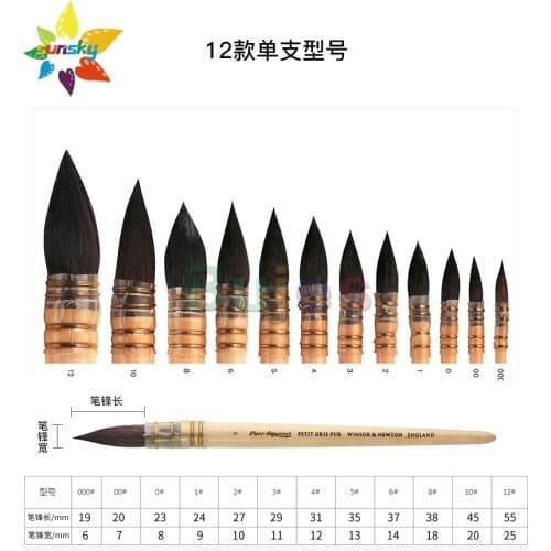 Winsor&Newton squirrel hair watercolor painting brush,112025355,With high quality water absorption,uniform adsorption pigment