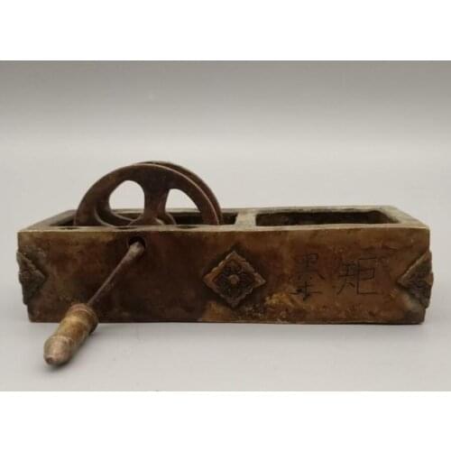 China archaize brass Woodworking tools Ink fountain crafts statue