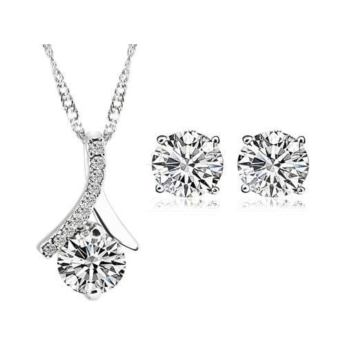 JS S032 New AAA Quality Zircon Necklace Earring Set White Gold Color Jewelry Sets Nickel Free Bridal Wedding Jewelry Sets