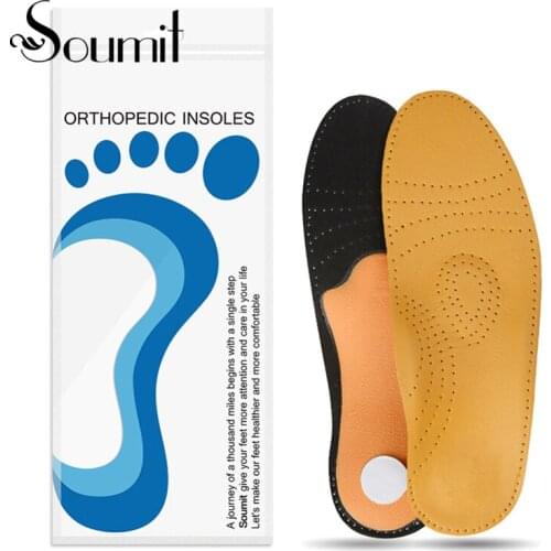 Soumit Leather Orthopedic Insoles With High Arch Support for Men Women Flat Foot Correct Inserts Orthotic Shoes Insole Pad Soles
