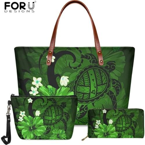 FORUDESIGNS Creative Shoulder Bag Retro Hawaii Ethnic Pattern Casual Tote Bags Set Of 3 PU Wallet Messenger Bags for Women 2021